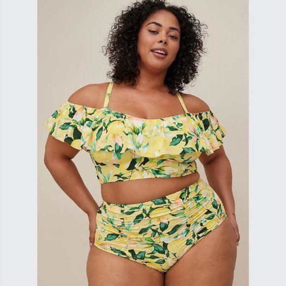 torrid Other - Torrid Ruched Swim Brief - Lemon Leaves Size 1